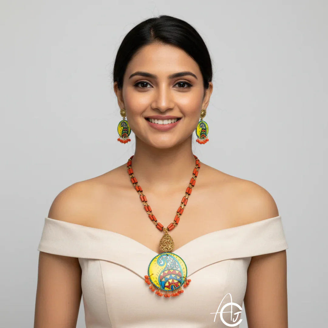 Statement Necklace Set, Handpainted : Handmade - Image 3