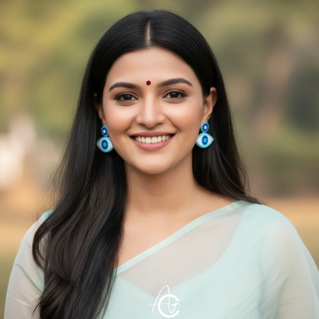 Beads Embroidered Earrings : Handmade - Image 3