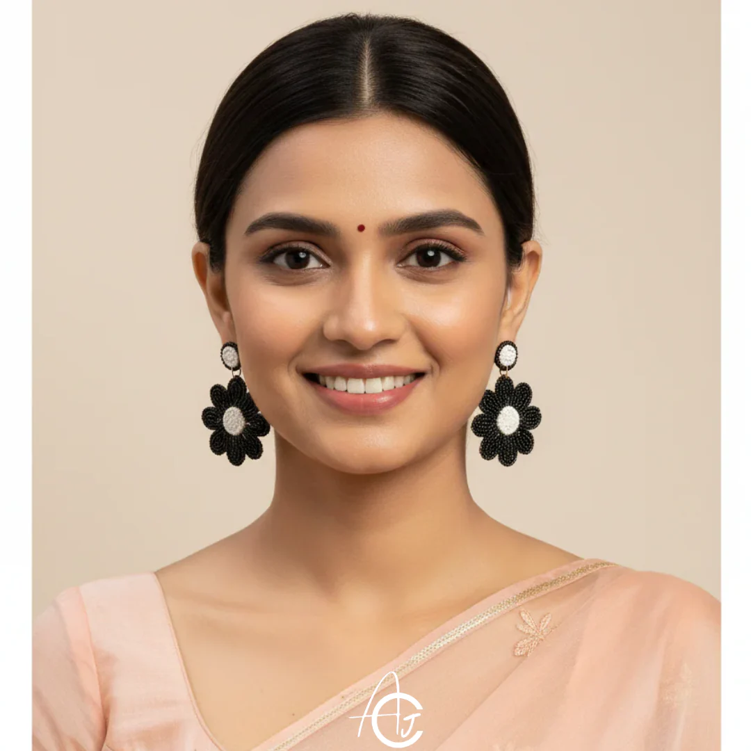 Beads Embroidered Earrings : Handmade - Image 3