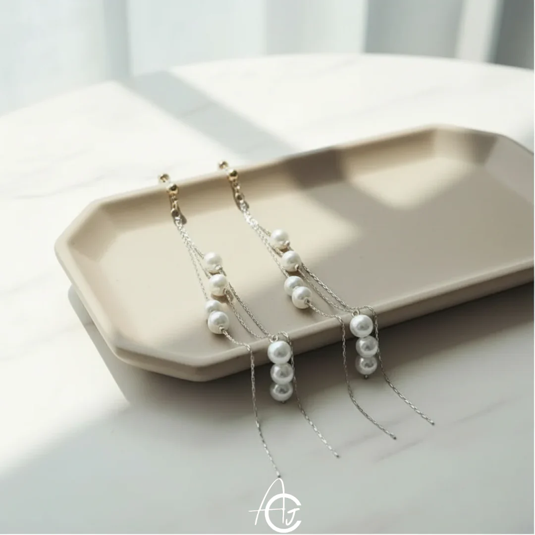 Pearl Chain Earrings - Image 5