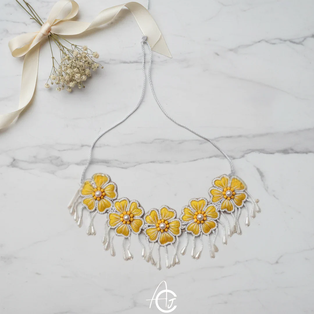 Embroidered Necklace Set, Haldi Jewellery : Handmade - Image 6
