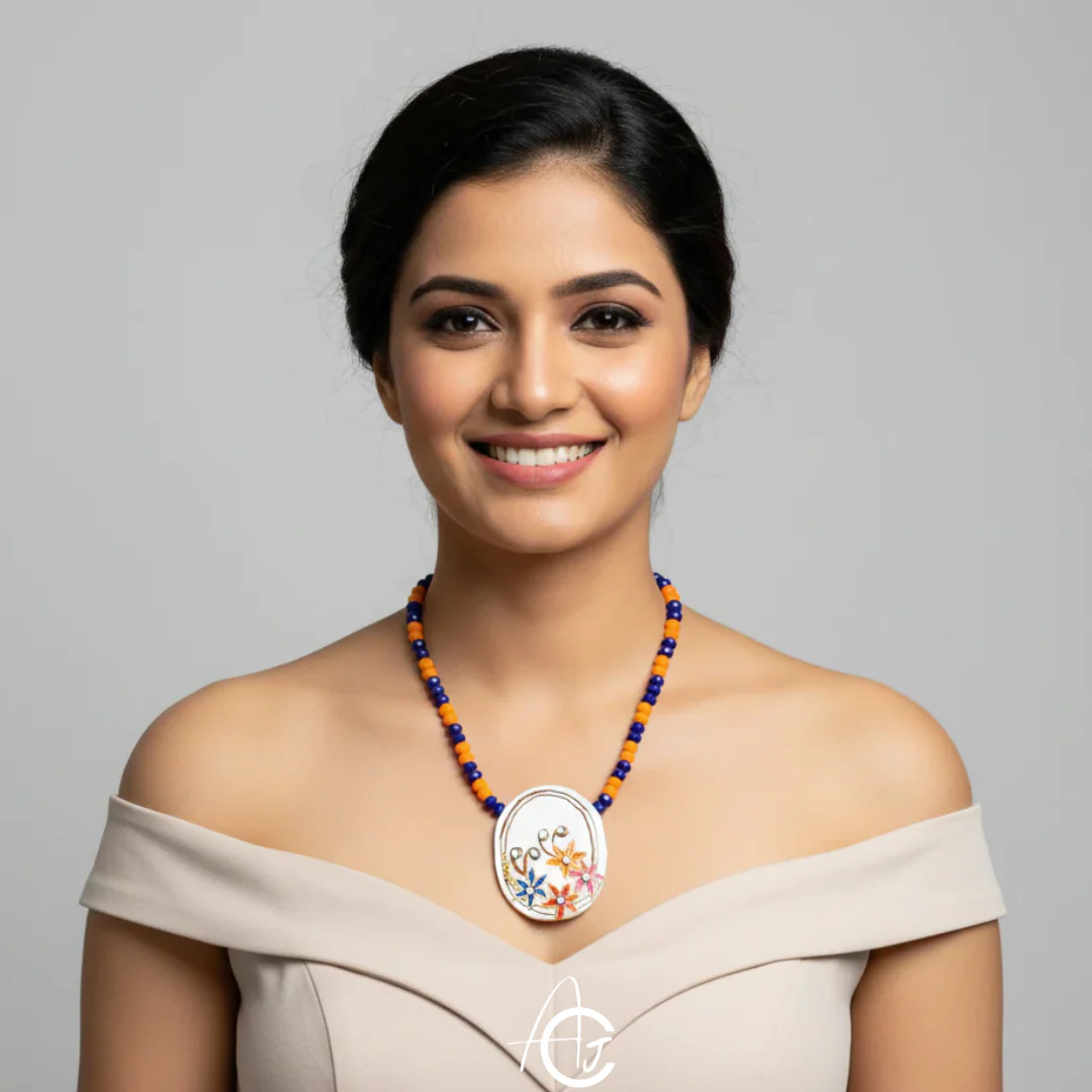 Statement Necklace, Handpainted : Handmade - Image 3