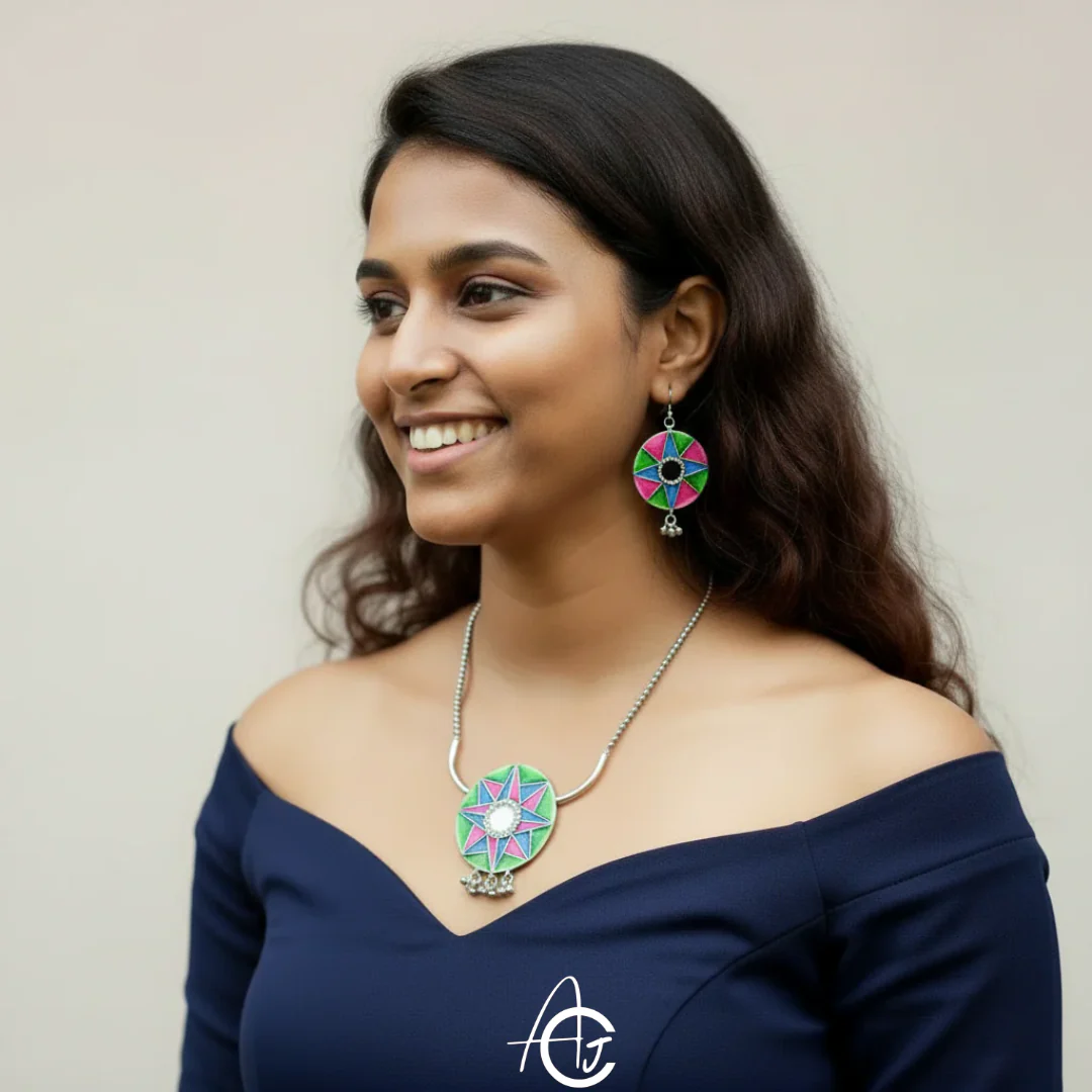 Statement  Necklace Set, Handpainted : Handmade - Image 4