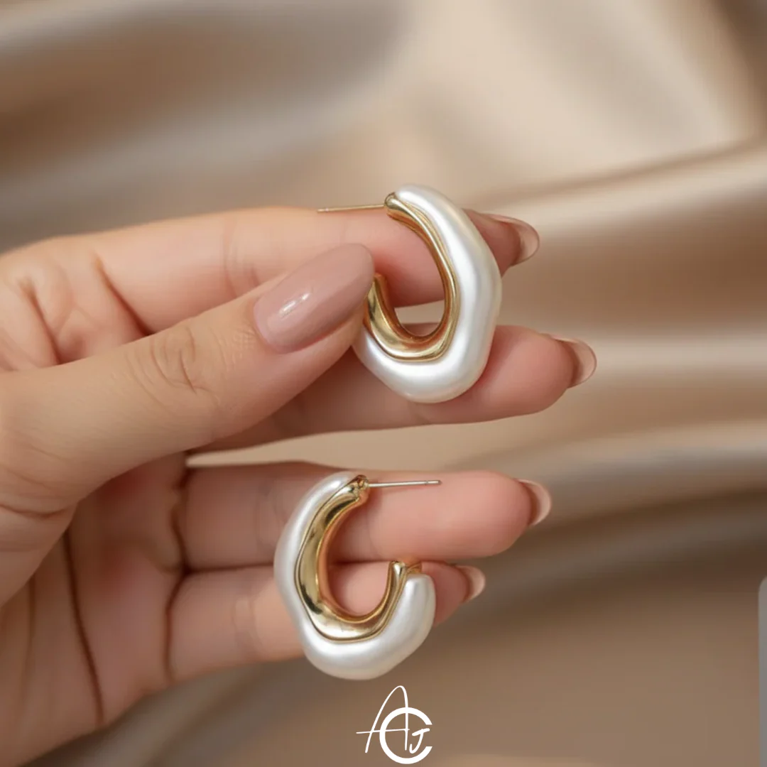 White Hoop Pearl Earrings - Image 3