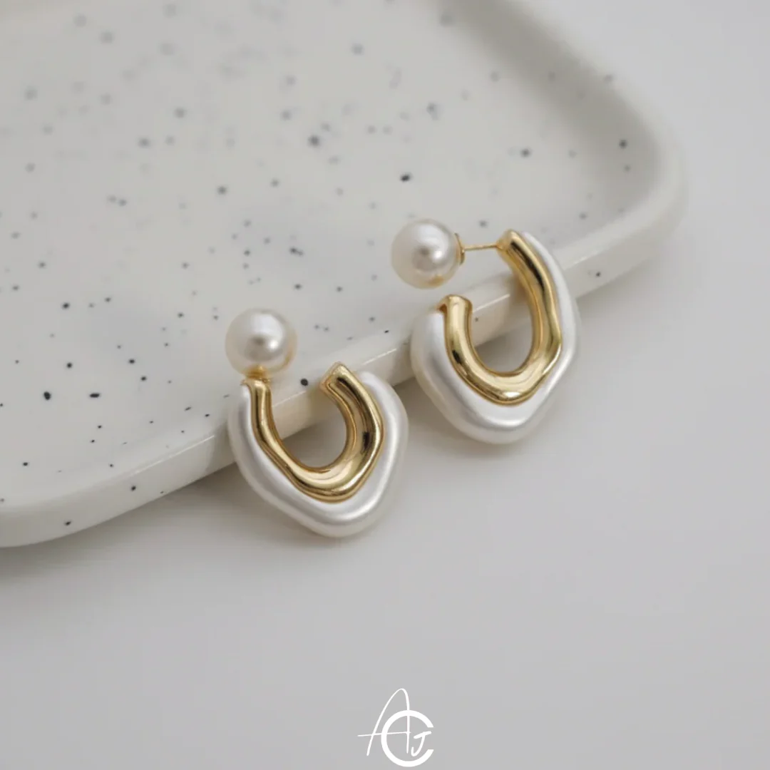 White Hoop Pearl Earrings - Image 5