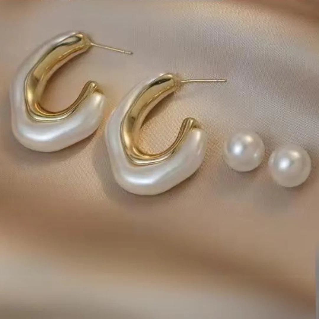 White Hoop Pearl Earrings - Image 6
